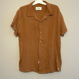 Casual Brown Short-Sleeve Button-Down Shirt